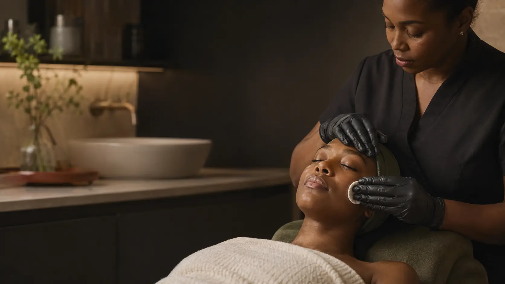 A focused facial treatment in a calm private studio