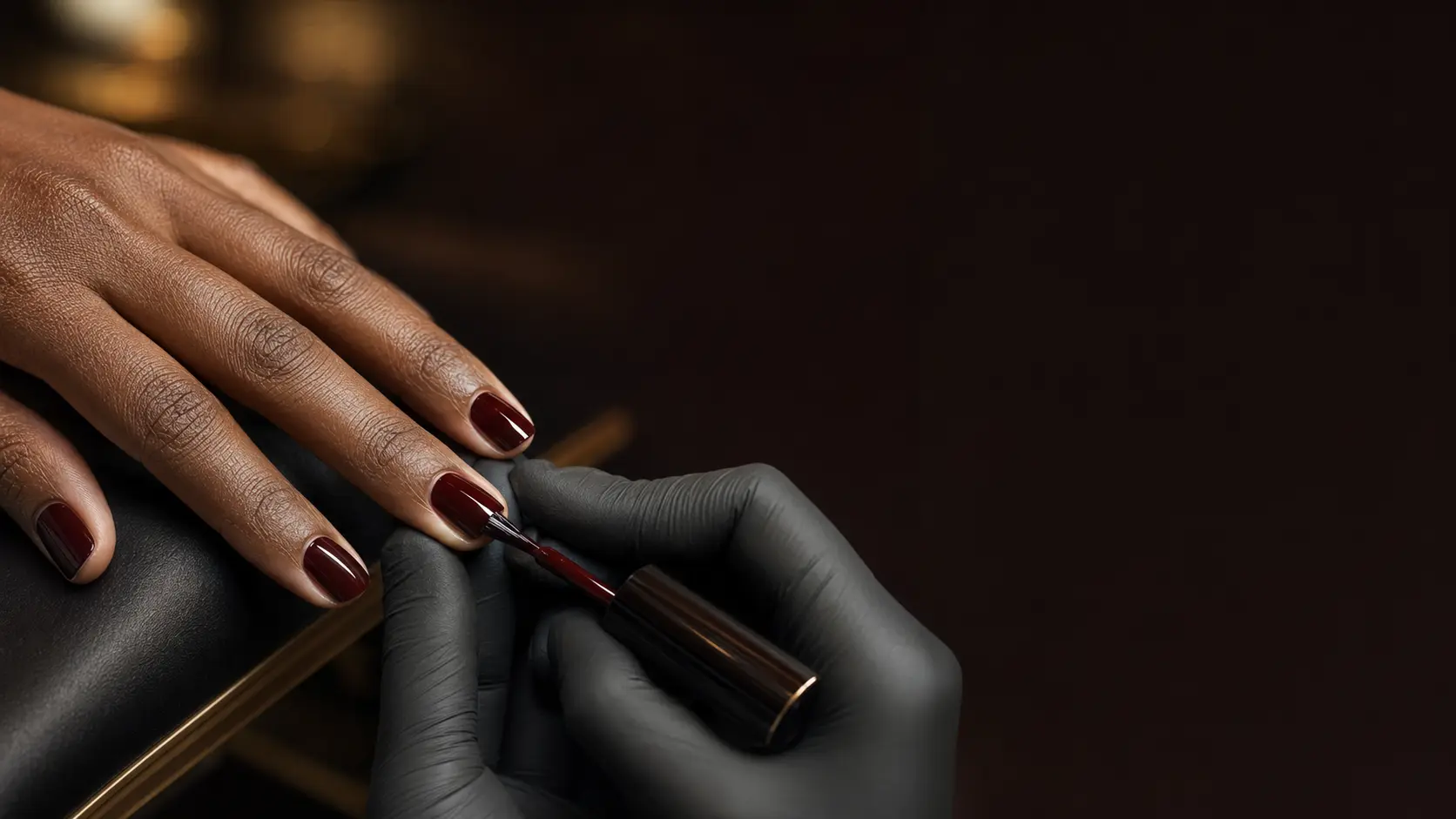 A precision manicure in progress on natural fingernails
